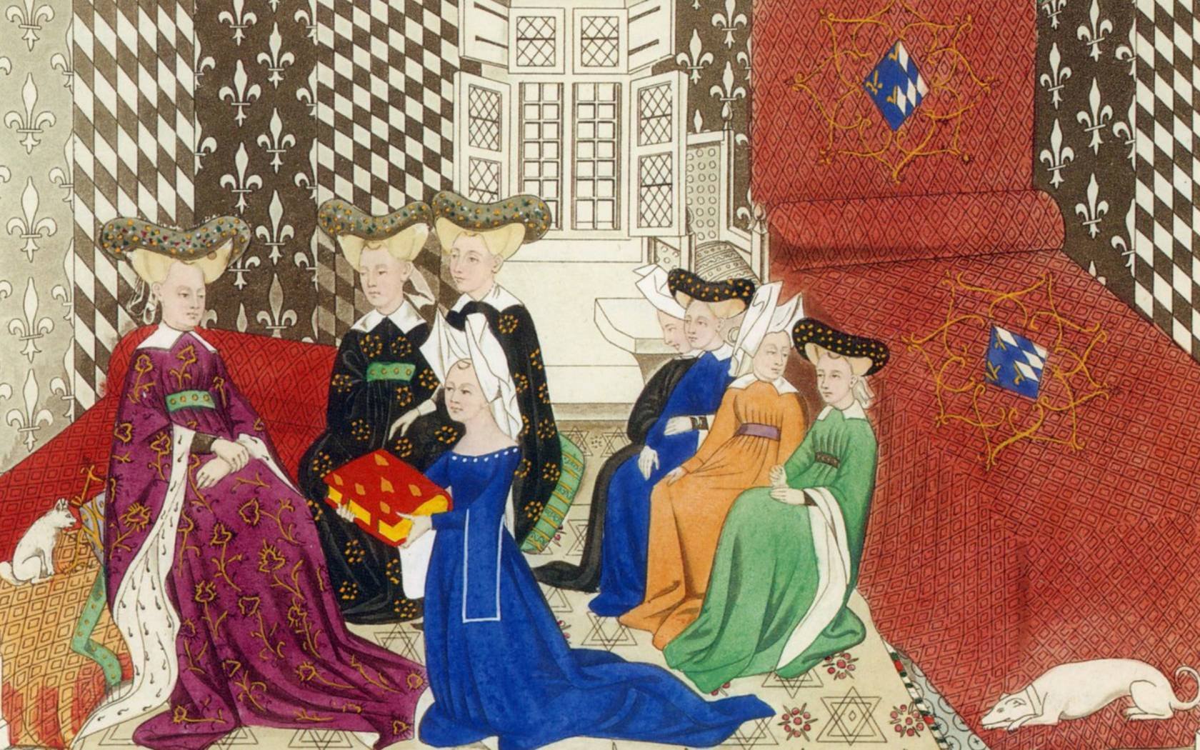 Christine de Pizan presenting a book to Queen Isabeau of Bavaria.