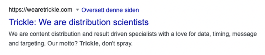 Eksempel på metatittel og metabeskrivelse i Google-søk.