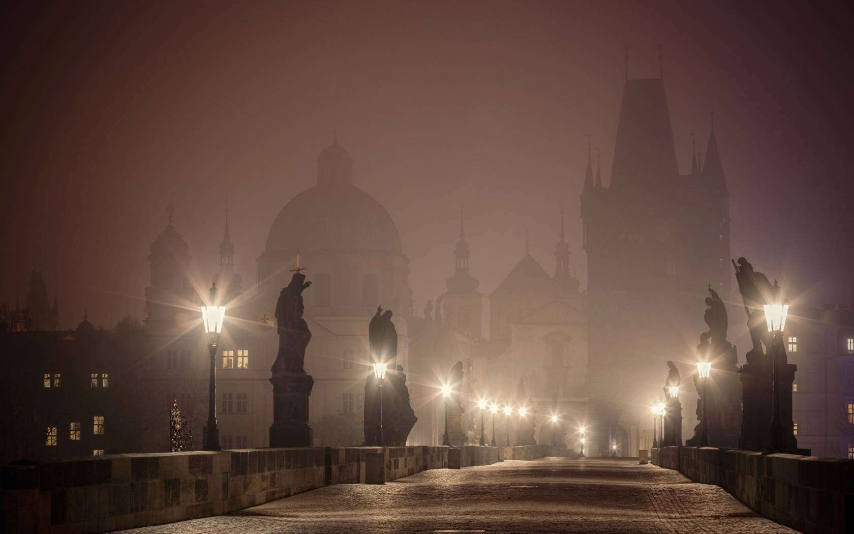 The Charles Bridge, Prague, before dawn.