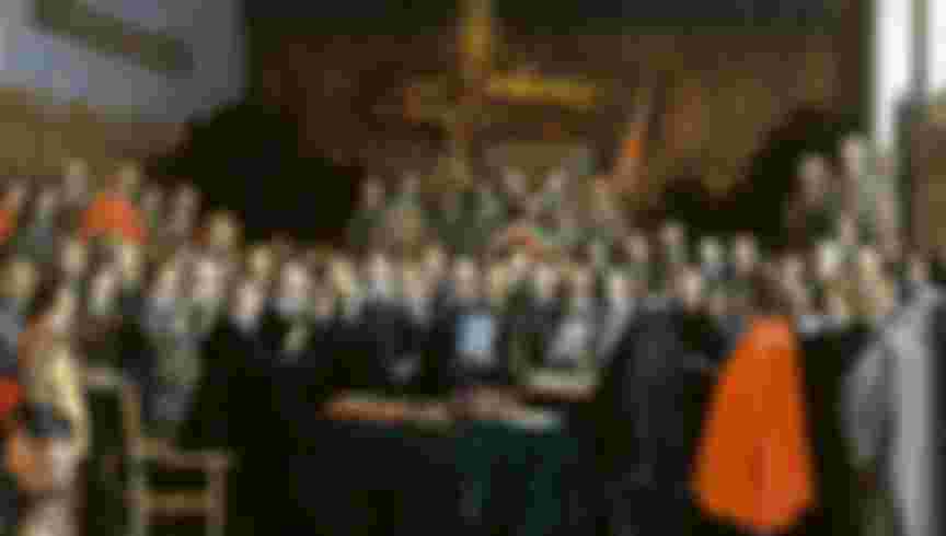 The Ratification of the Treaty of Münster, 1648. Found in the collection of the National Gallery, London.