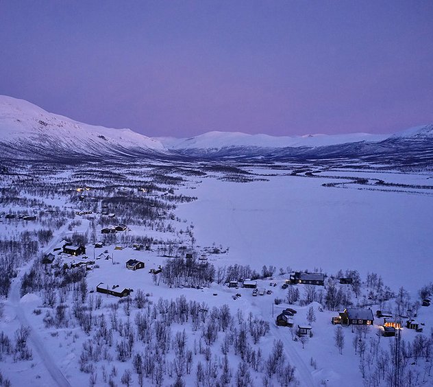 Flygvy Nikkkaluokta på vintern