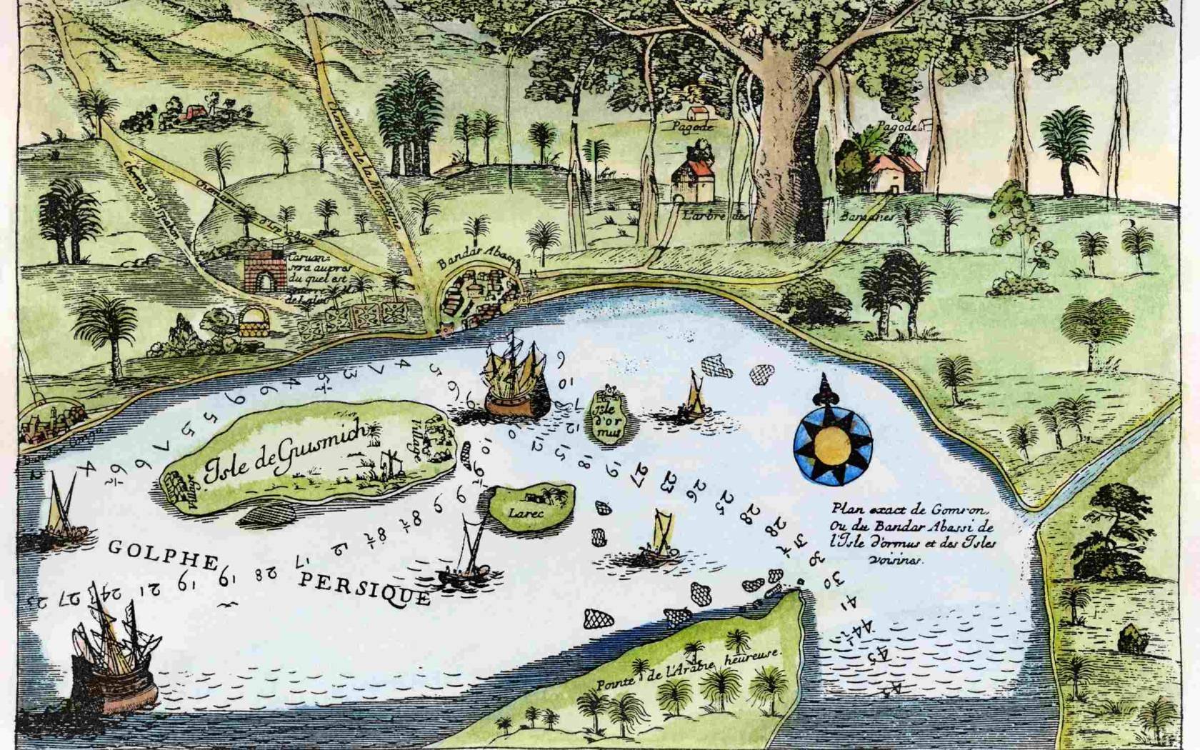 A 17th-century French engraving showing the Strait of Hormuz.