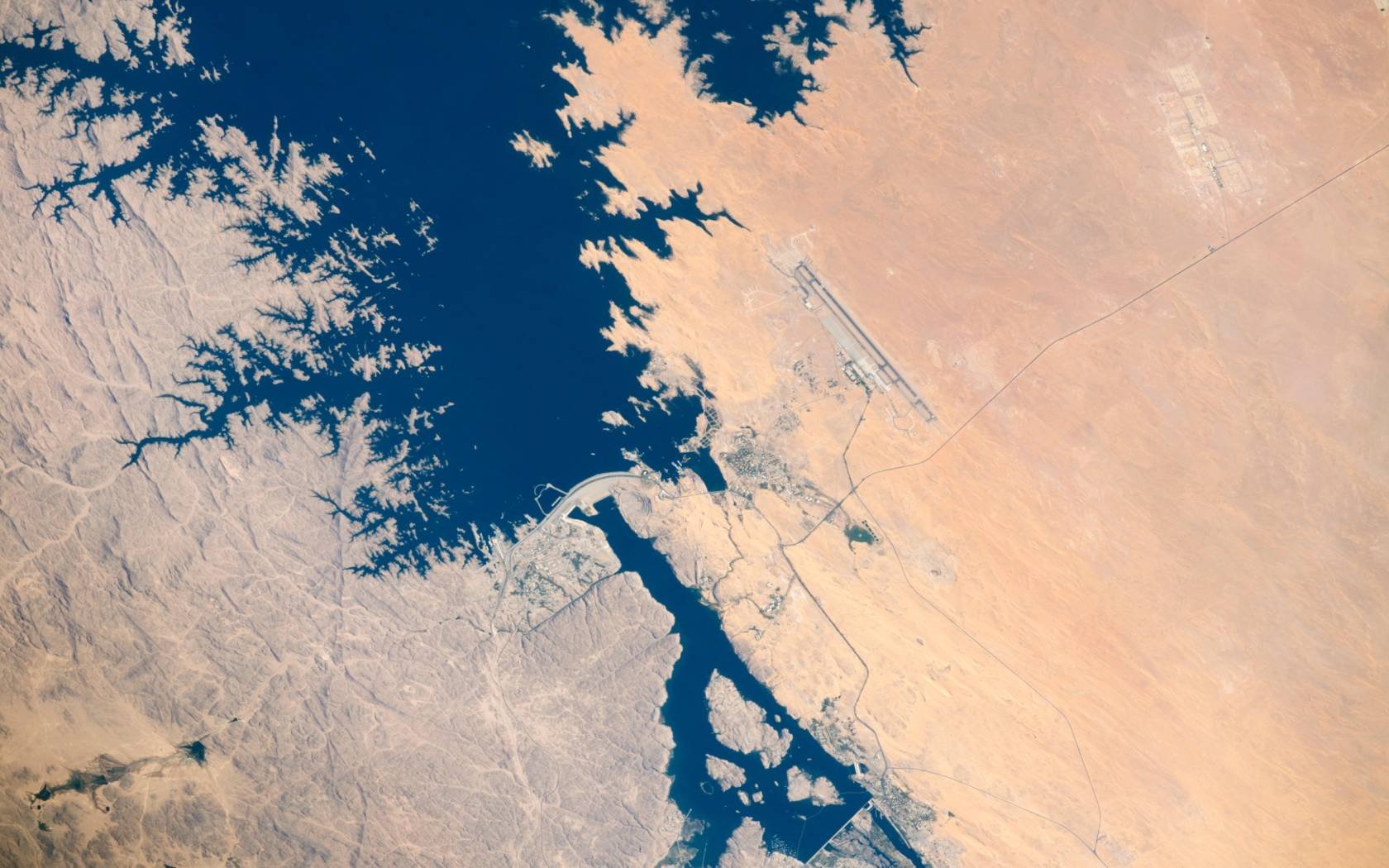 An aerial view of the Aswan dam in Egypt.