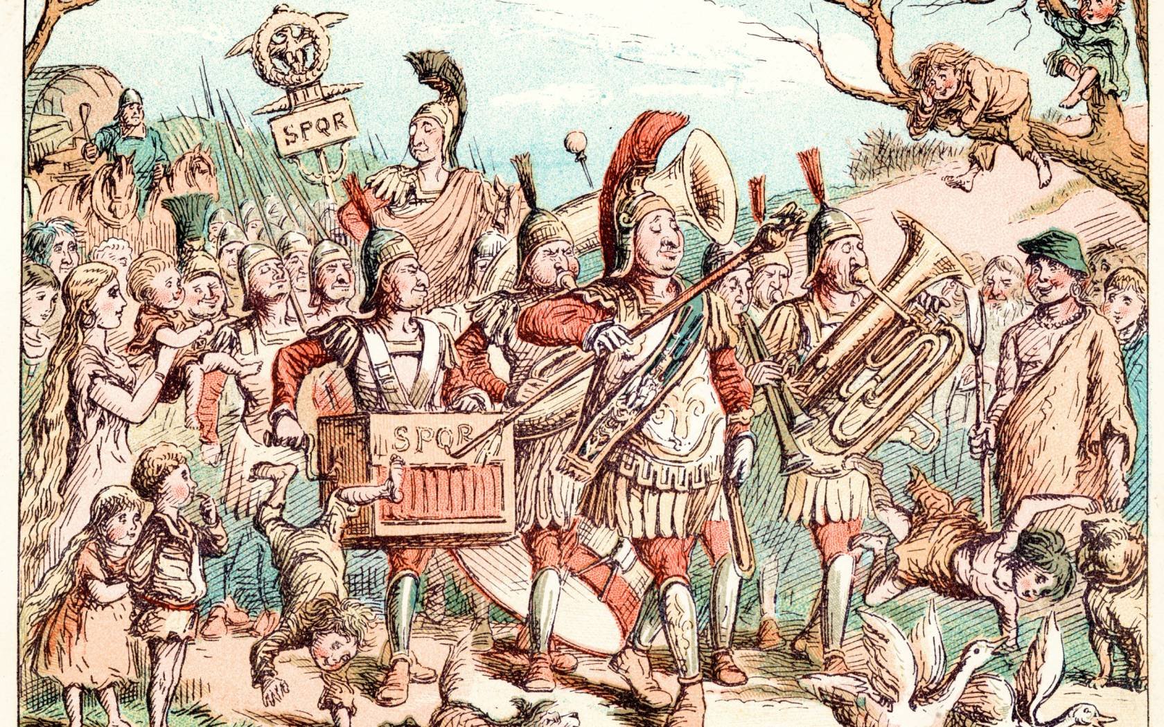 A comic book sketch of the Romans in Britain.