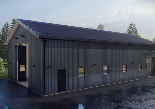 Maskinhall med plåtfasad