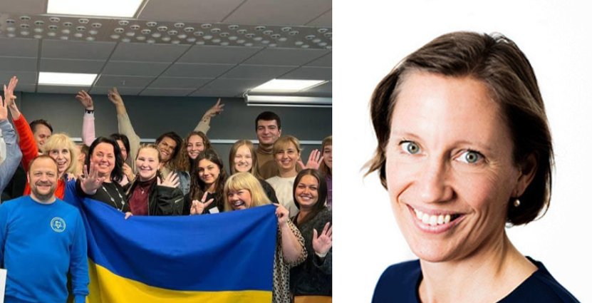 Malin Crona, projektledare på Ukrainian Professional Support Center, tillsammans med ukrainska deltagare från utbildningen 