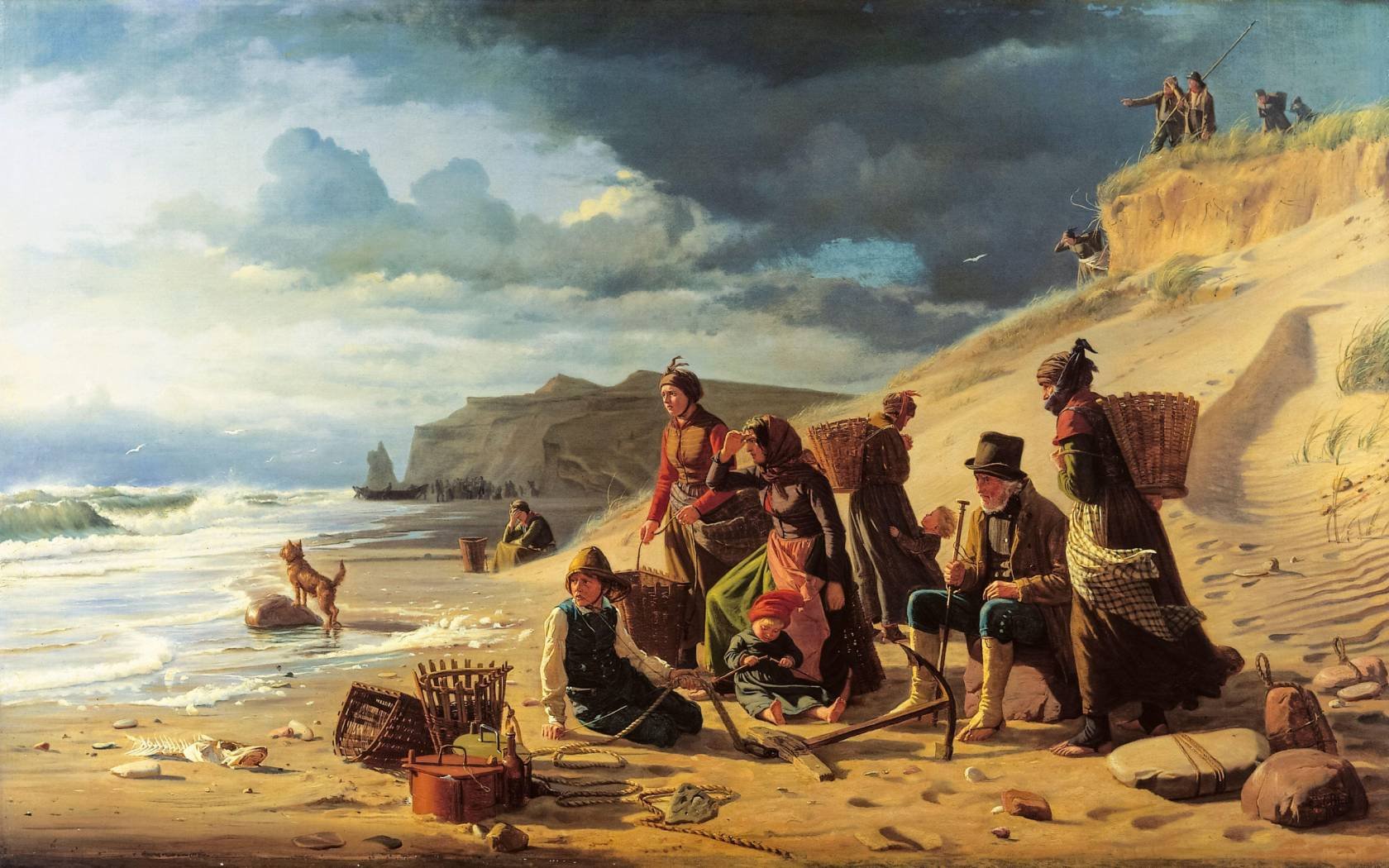 The families of fishermen await their return in an approaching storm from the west coast of Jutland. A painting by Carl Bloch.