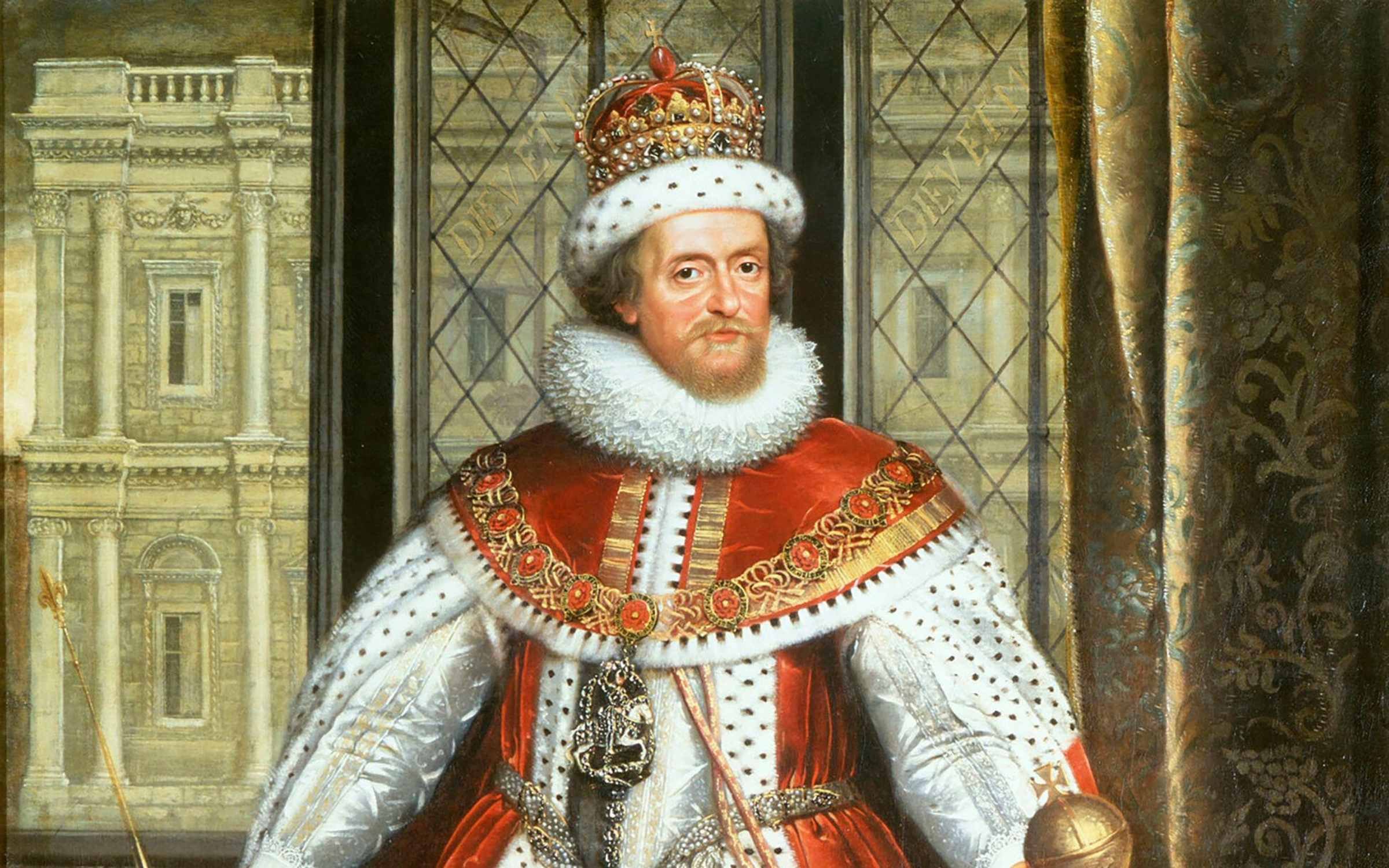 King James I of England and VI of Scotland. Portrait by Paul van Somer about 1620.