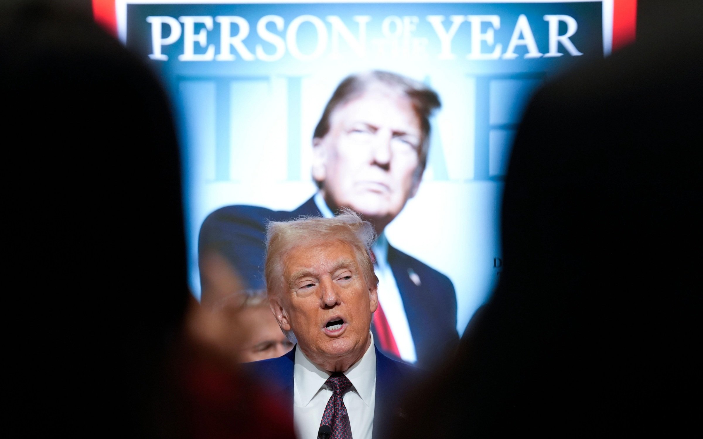 Donald Trump speaks during Time magazine's Person of the Year event.