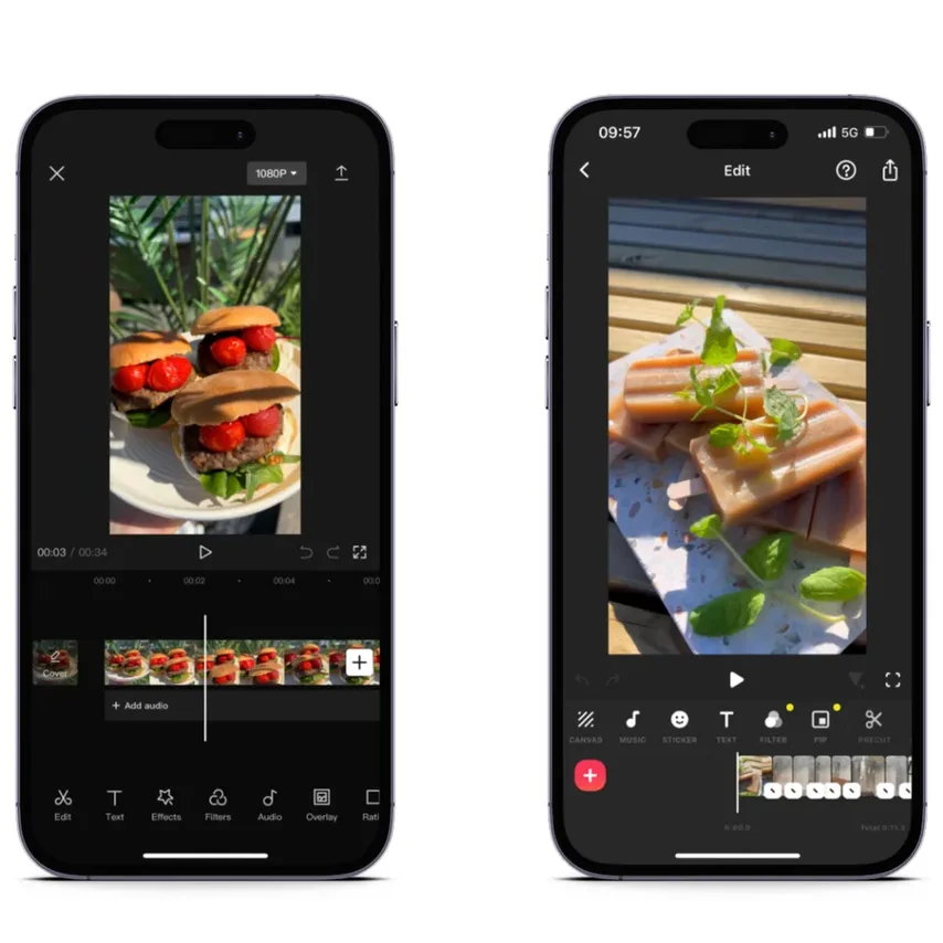 Fra venstre: Skjermbilde av CapCut og InShot
