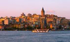 A sunset view of Istanbul from Galata Bridge.