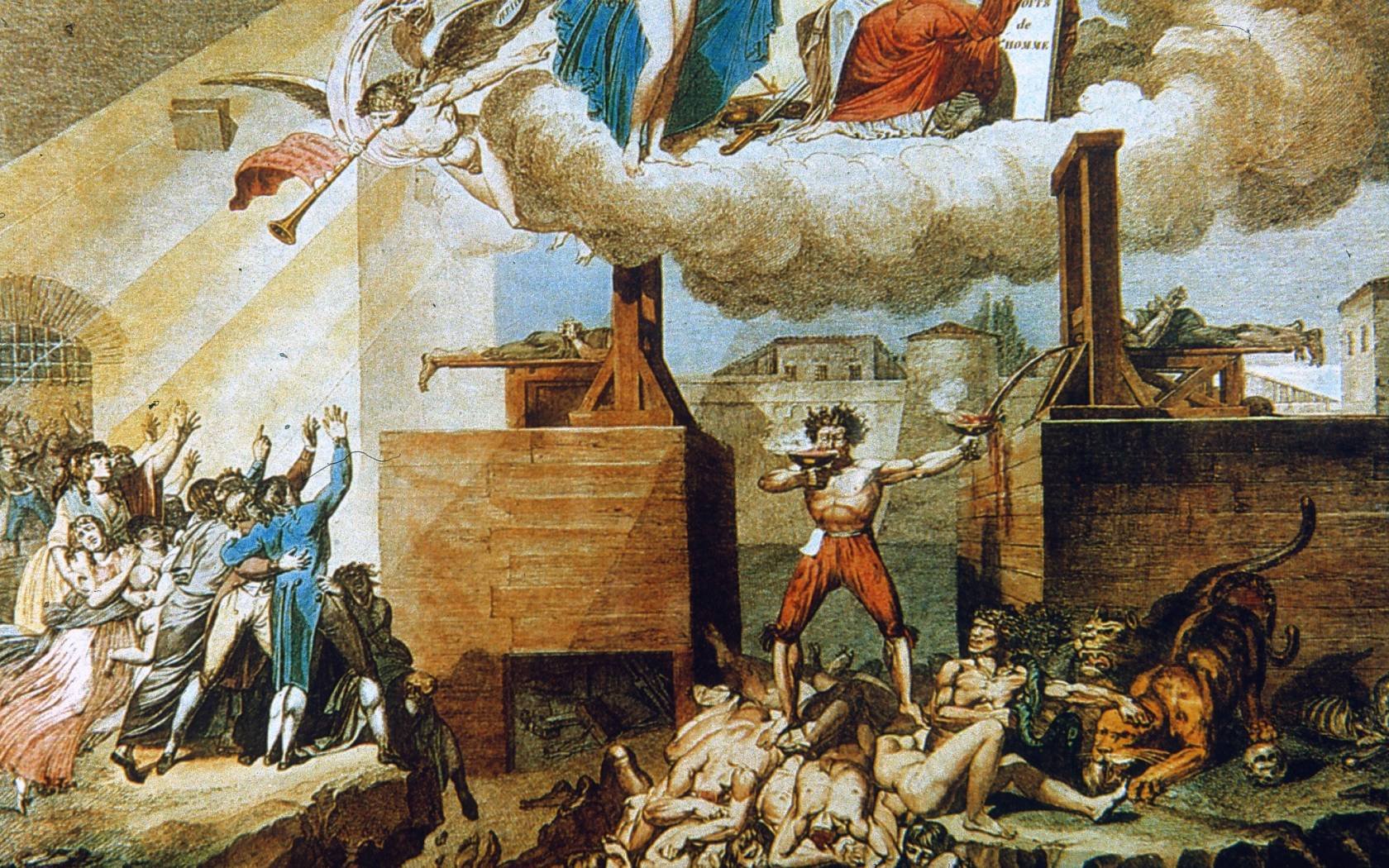 The two French Revolutions. A contemporary engraving after Louis Lafitte.