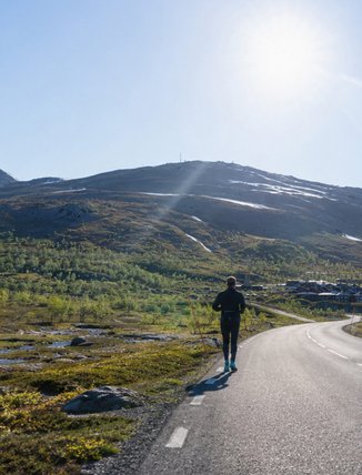 en l&ouml;pare p&aring; v&auml;gen mot Katterj&aring;kk vid Riksgr&auml;nsen