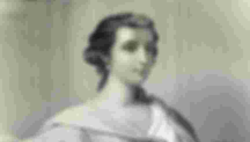 An 1858 engraving of Aspasia of Miletus by Francis Holl.