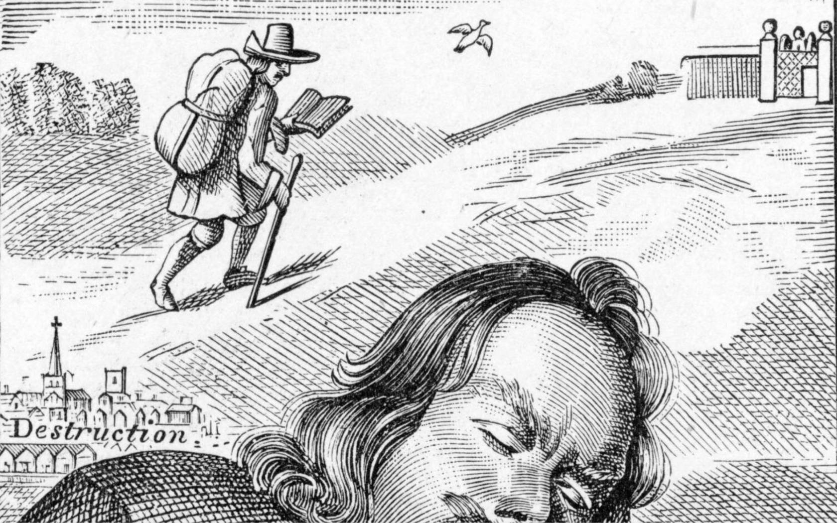 A vintage engraving of John Bunyan's dream.
