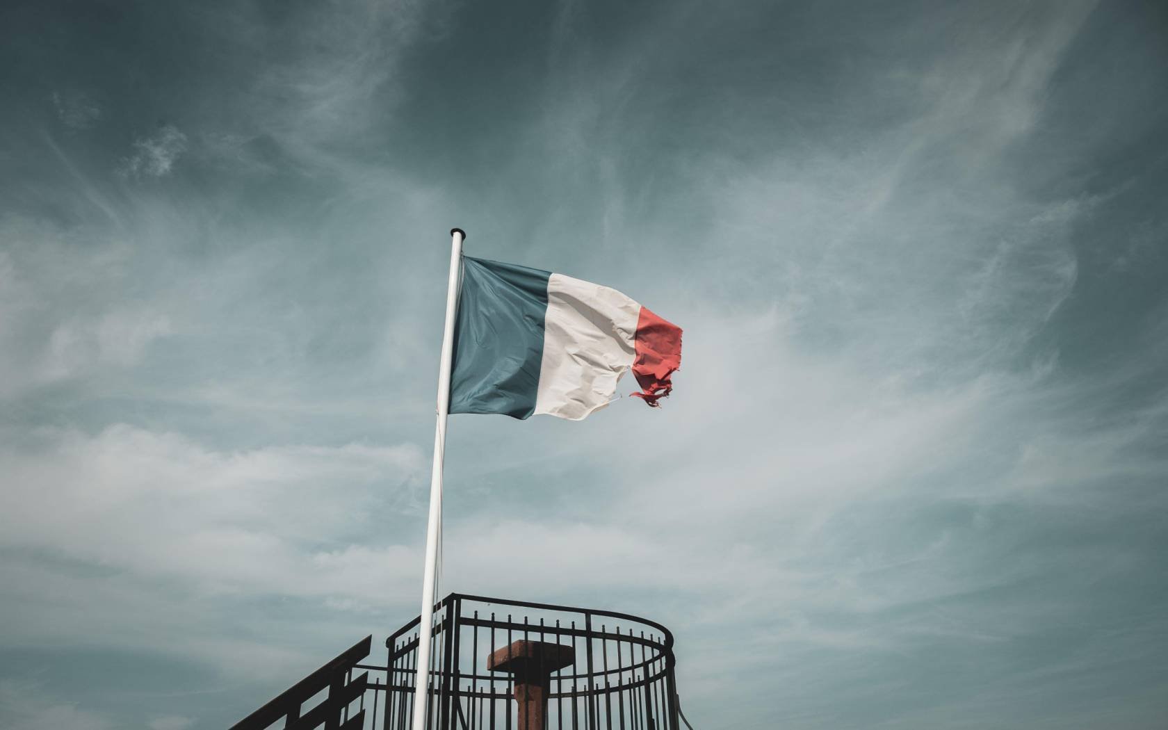 French flag at Lichtenberg Castle in Alsace.