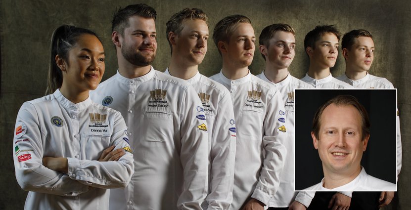 Danna Vy, André Edlund, Olle Broström, Gustav Leonhart, Alexander Ryderbom, Pontus Dunström och Oskar Persson, med lagledaren Peter Jelksäter. Foto: Per-Erik Berglund / Znapshot AB