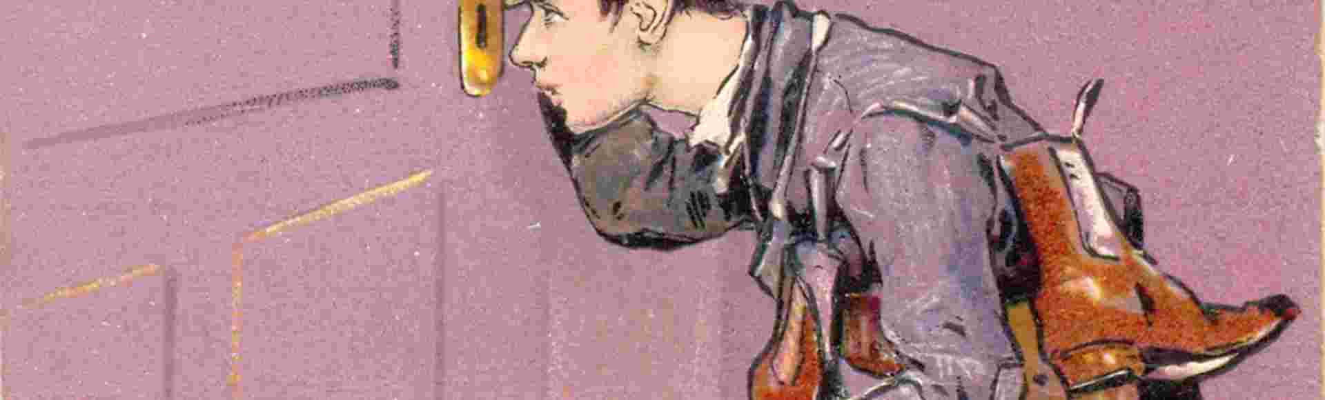 Vintage card showing a Peeping Tom.