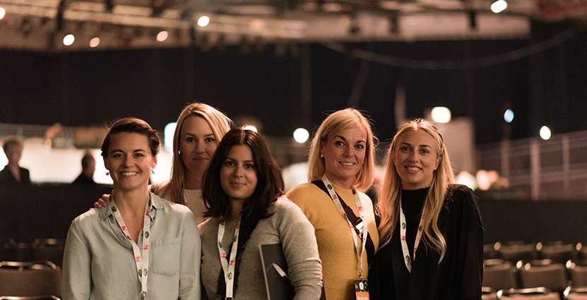 Delar av Visitas delegation på Årets Kock 2019, fr v Caroline Strindmar, Sara Nordström, Sara Sidén, Maria Ek, Elionor Hennevelt. 