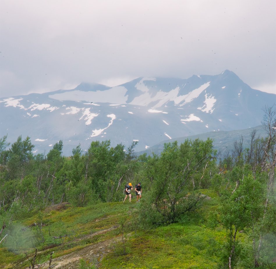 two competitors among high mountain peaks