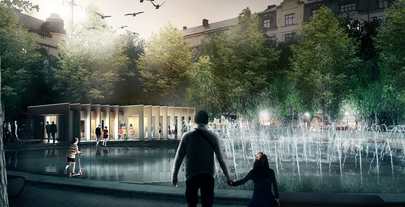 En tänkt lösning för Järntorget i Örebro. Något beskuren illustration.  