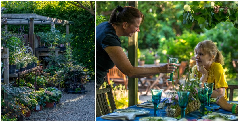 Bente Falck tillsammans med sin dotter på Tirups Örtagård i skånska Staffanstorp. Foto: Privat