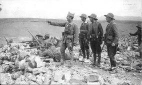 Commander Franco, head of the third of Volunteers, giving orders to his Captains for the assault on Ras Medua, November 1921. Credit: Album/ Archivo ABC