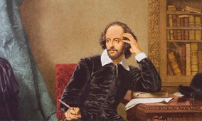 An 18th-century coloured engraving depicting William Shakespeare.
