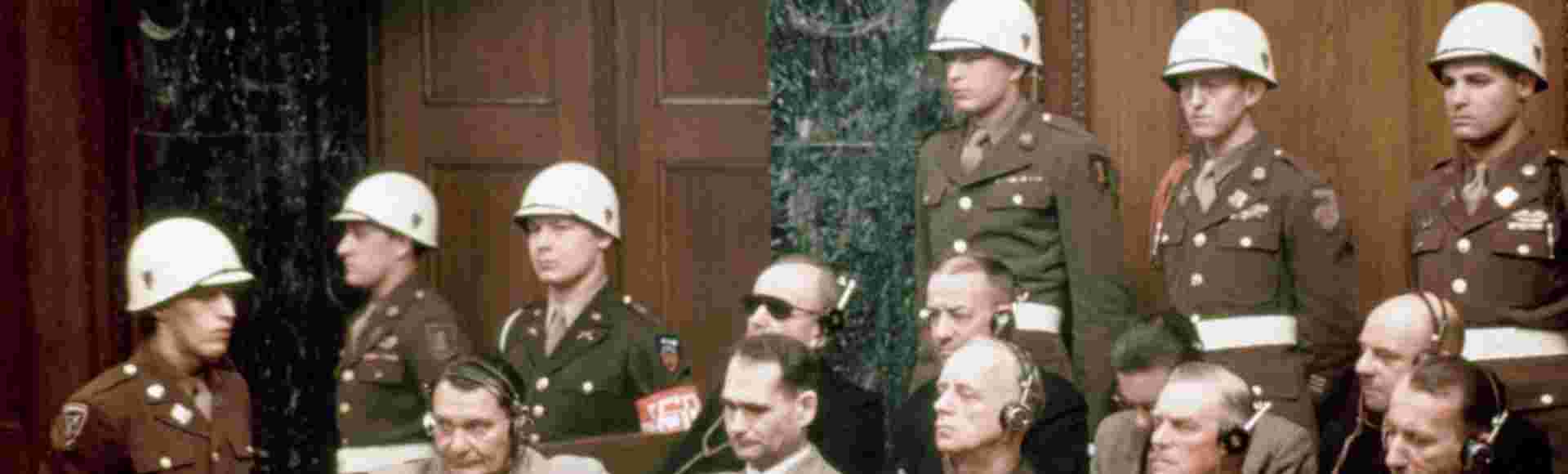 A photo of the defendants at the Nuremberg Trial in 1946.