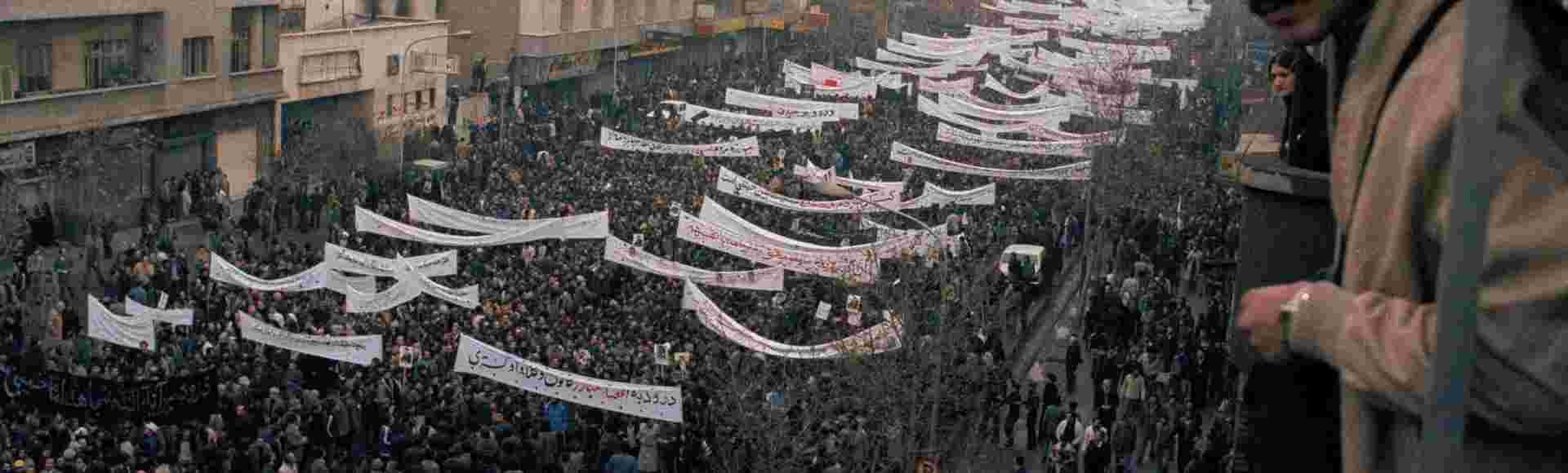 View of a massive demonstration against the Shah of Iran in downtown Tehran, 9 October 1978.