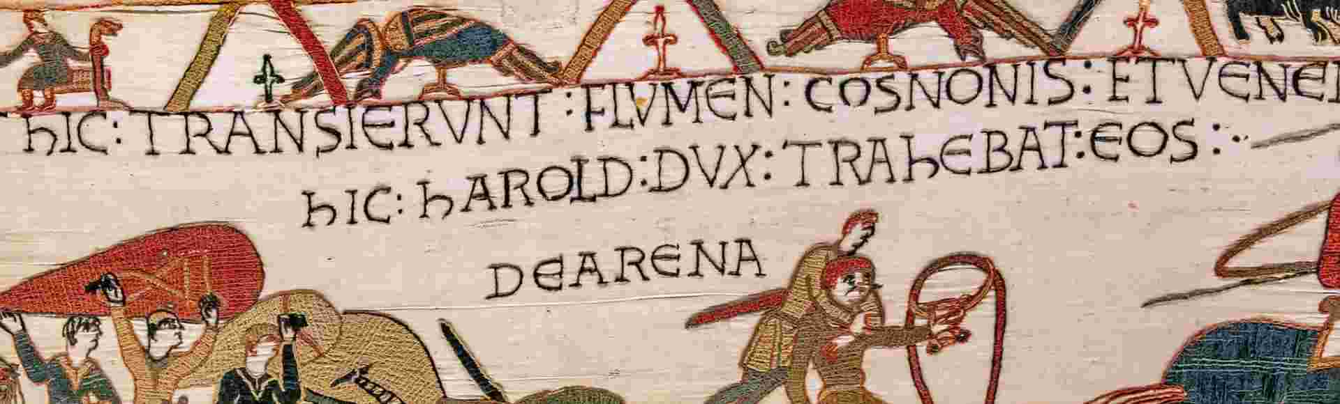 Scene of the Battle of Hastings, depicted on the Bayeux Tapestry. Credit: isogood