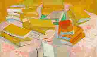 Piles of French Novels by Vincent van Gogh, a still life painting in oil on canvas, 1887.
