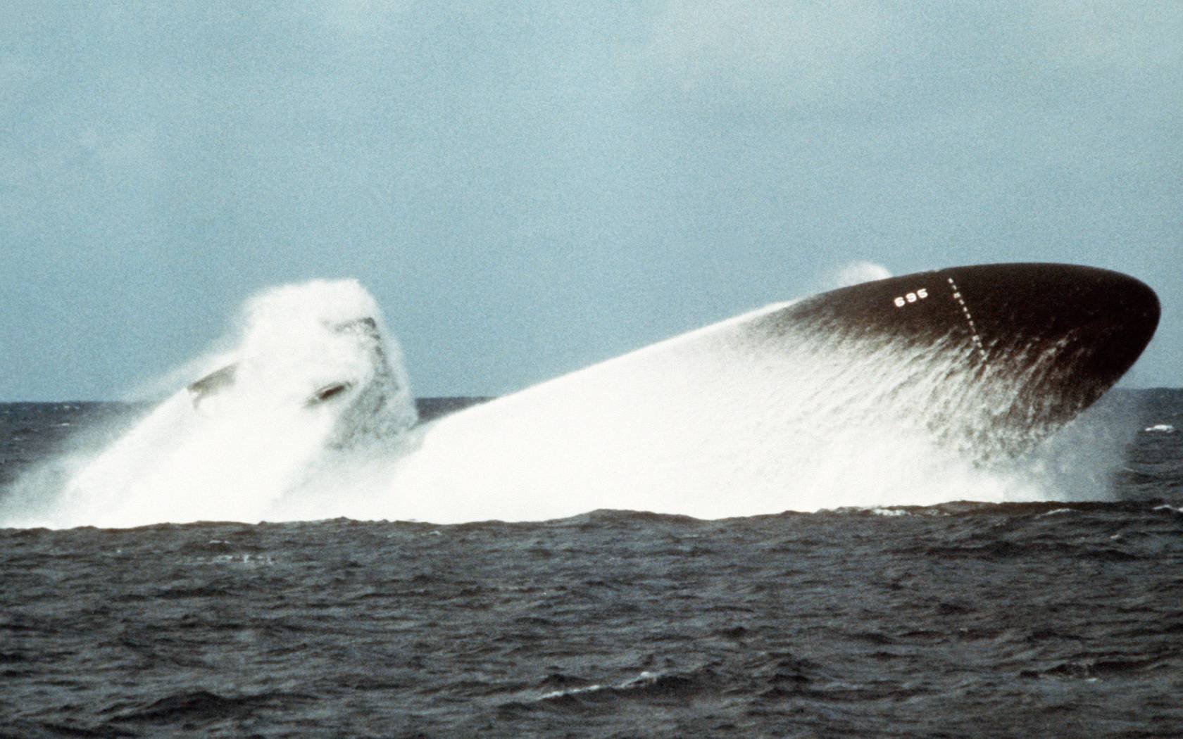 A nuclear-powered submarine conducting a test. Credit: Everett Collection Historical / Alamy Stock Photo.
