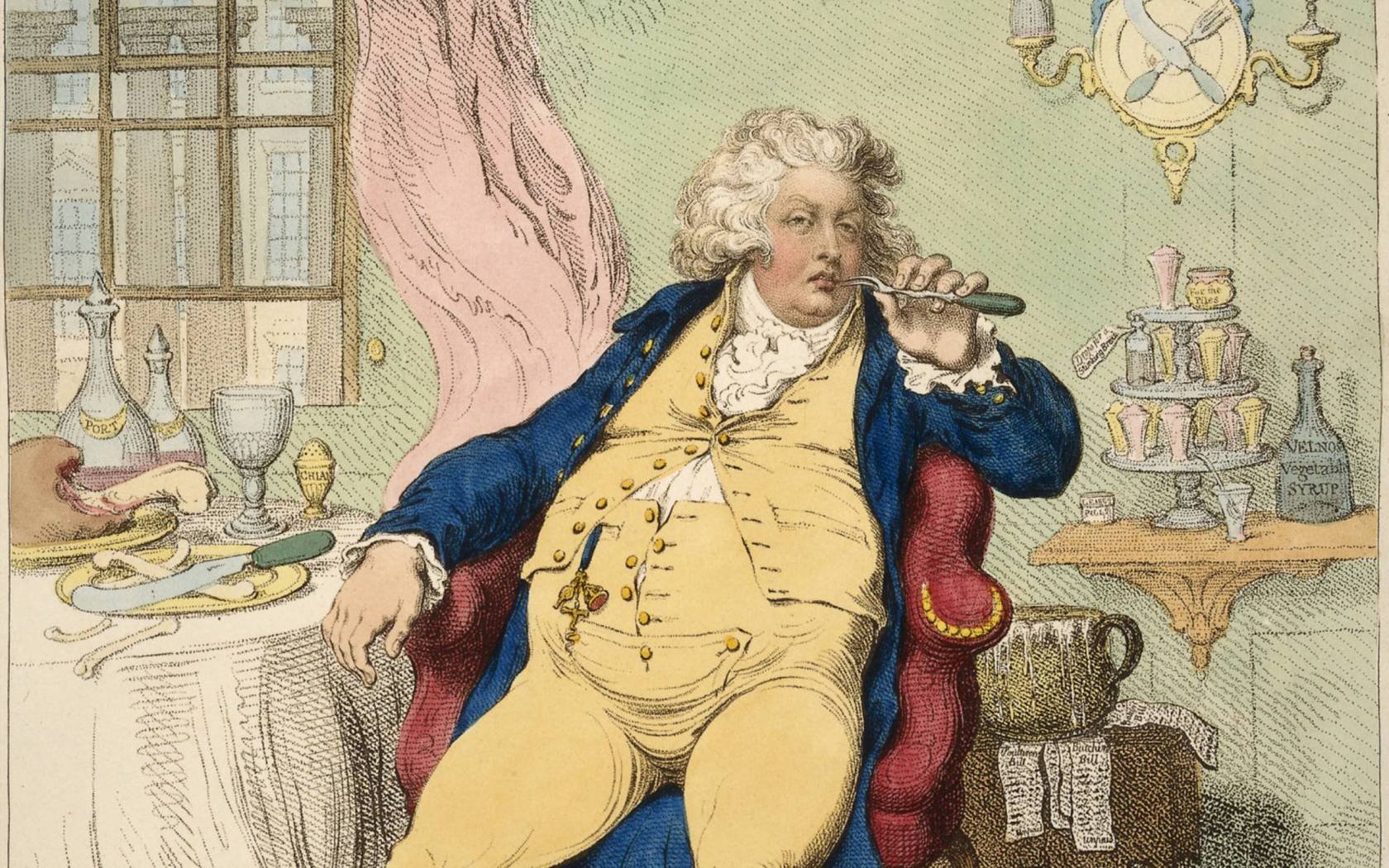 A voluptuary under the horrors of digestion Js. Gy. design et fecit., JAMES GILLRAY. Wiki creative commons.