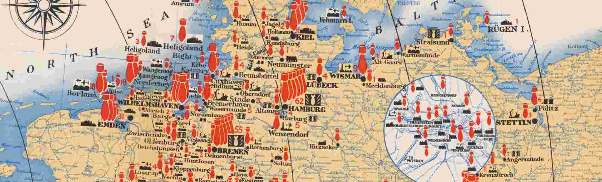 Vintage propaganda poster depicting air strikes on the Axis during the Second World War.