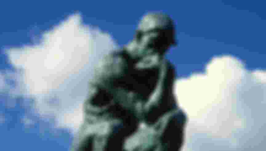 Rodin's bronze sculpture The Thinker at the Rodin Museum in Paris.