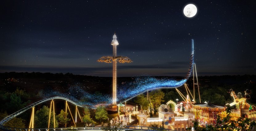 Lisebergs nya berg-och dalbana Luna blir den högsta och snabbaste i sitt slag i Europa när den öppnar till sommaren 2023. Illustration: Liseberg
