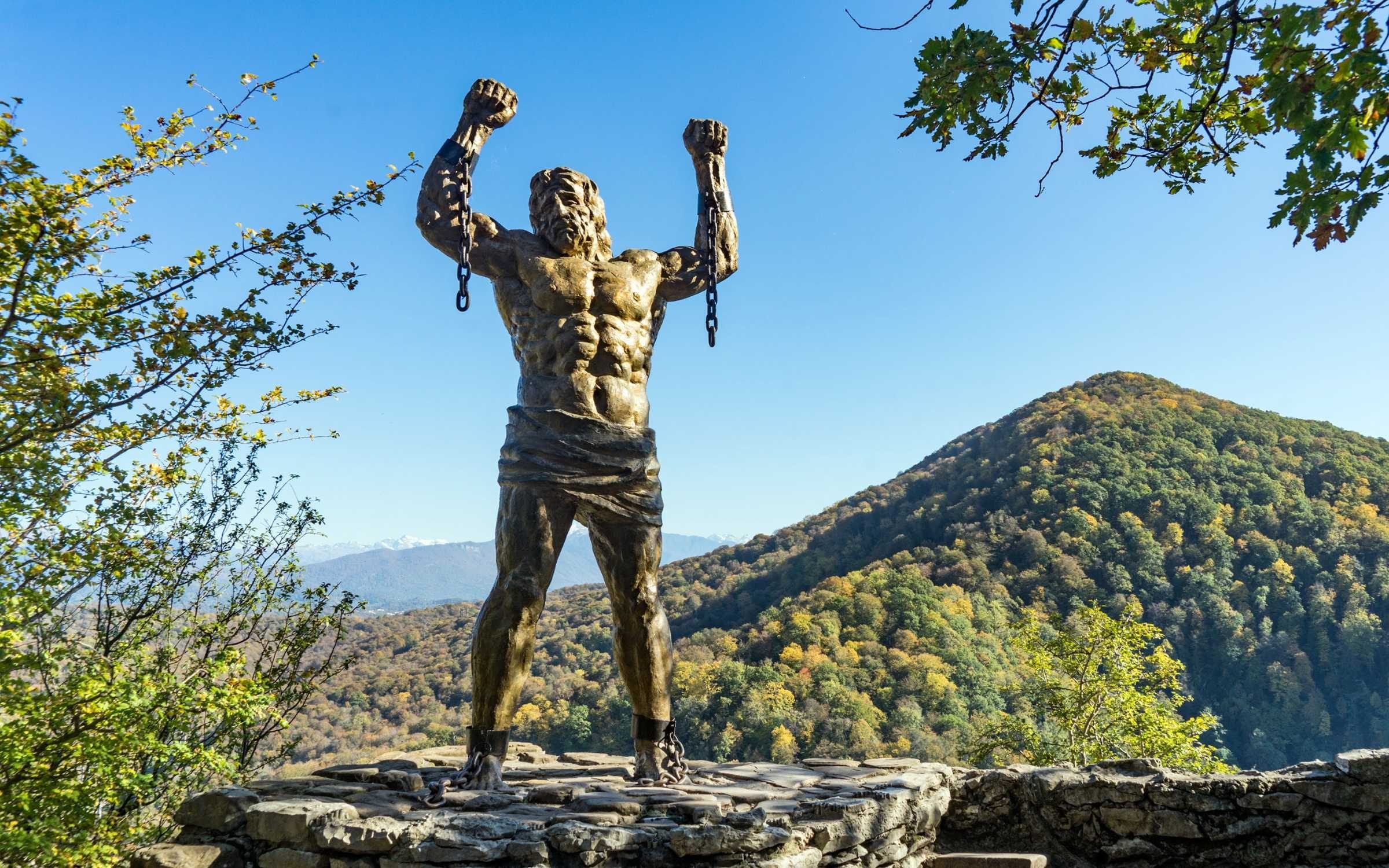 Prometheus sculpture on the Ahun mountain, Sochi, Russia.