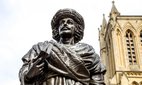 The statue of Raja Rammohan Roy in front of Bristol Cathedral.