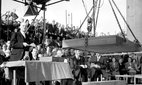 Clement Attlee, laying the foundation stone of the Royal Festival Hall in London.