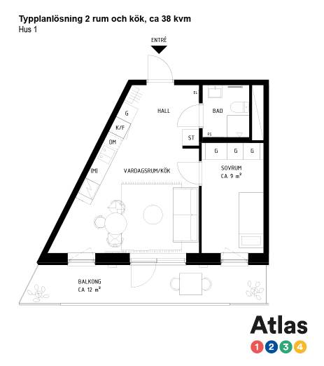 Typplanlösningar Barkarbyvägen 118 och Diagonalgatan 7, 2 rum och kök