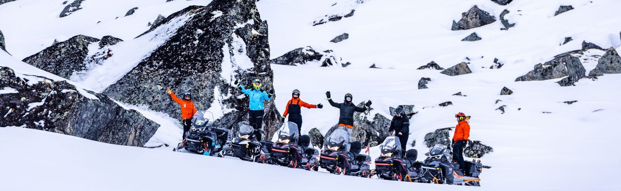 Guided snowmobile tour in the mountains between Abisko, Björkliden and Riksgränsen, Swedish Lapland.