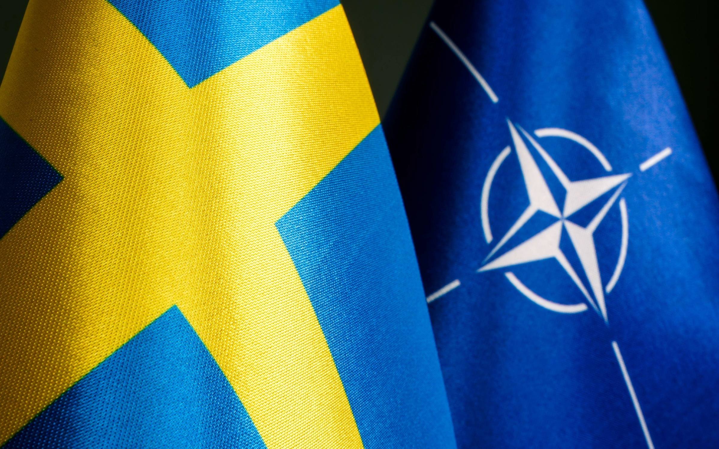 The flags of NATO and Sweden in Kyiv, Ukraine.