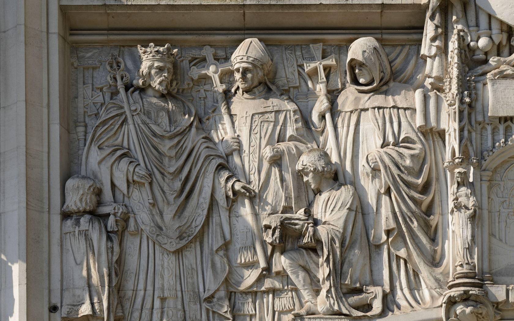 A frieze of Henry III on Middlesex Hall, the home of the UK Supreme Court.