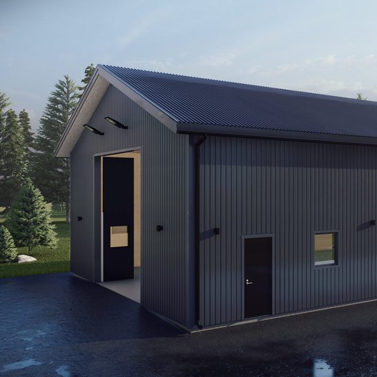 Maskinhall med plåtfasad