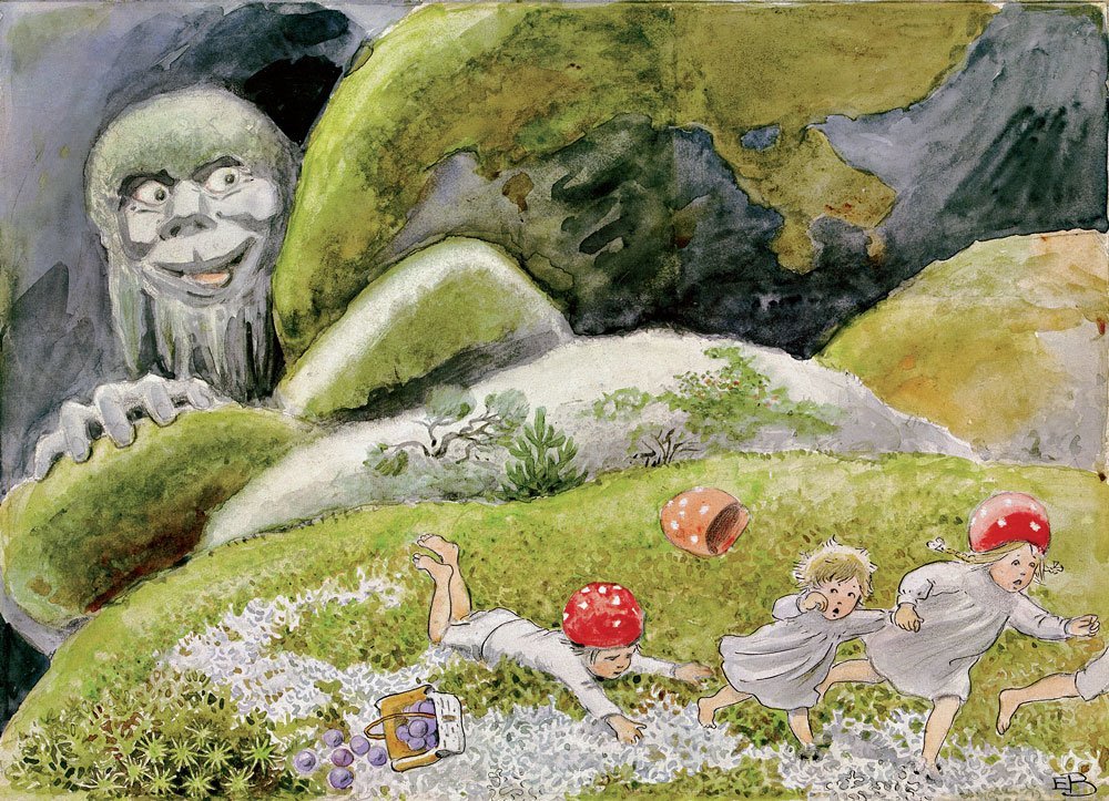 Illustration av Elsa Beskow, ur Tomtebobarnen