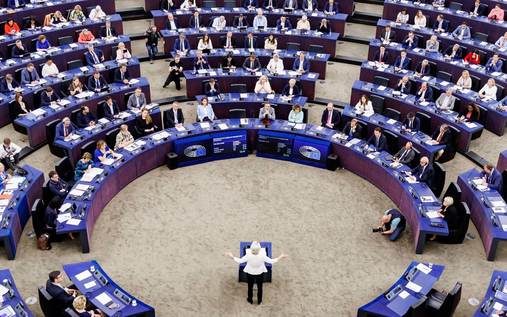 Ursula von der Leyen speaks to the European Parliament as she seeks a second term as president of the Commission, 18 July 2024.