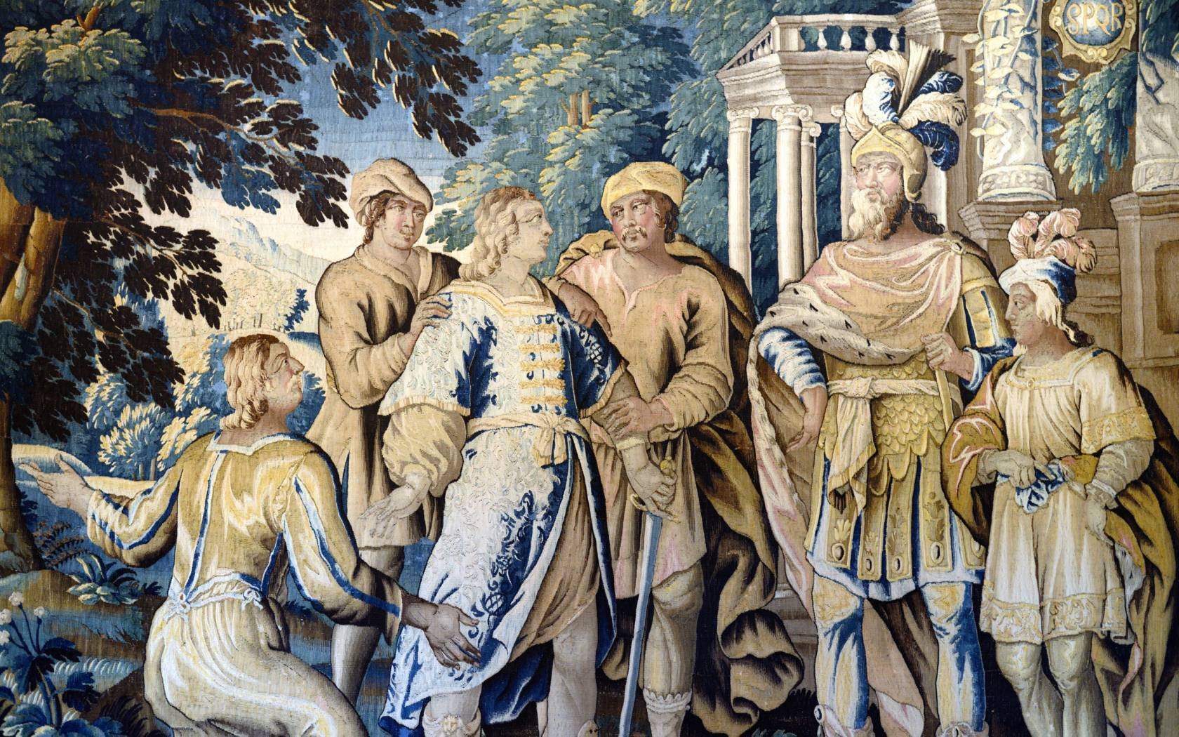 A 17th century tapestry picturing the interrogation of Epicharis, a Roman freed woman who had a notable role in the Pisonian Conspiracy against Nero.