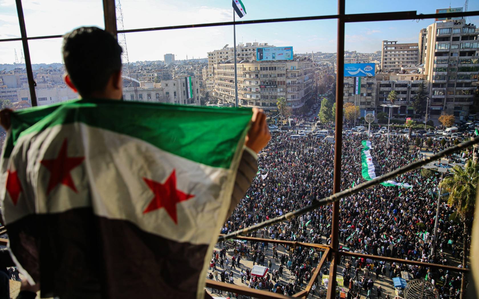 A major rally takes place in Aleppo on 'Victory Friday' to celebrate the fall of the Syrian regime of Bashar Al-Assad.