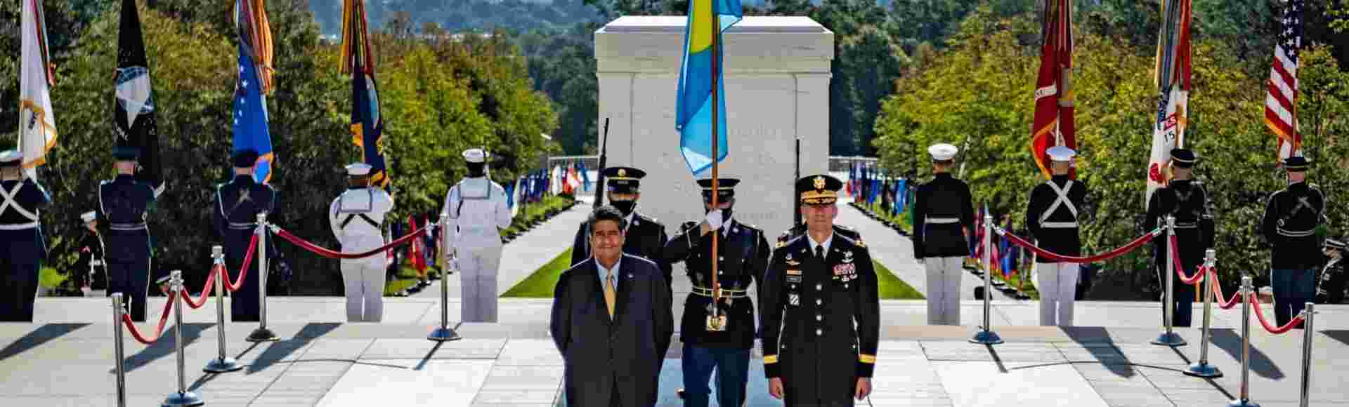 Surangel Whipps Jr, president of Palau, at the tomb of the Unknown Soldier in Arlington, Virginia.